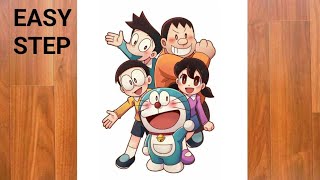 How to draw Doraemon and his friends || Doraemon and his friends drawing easy