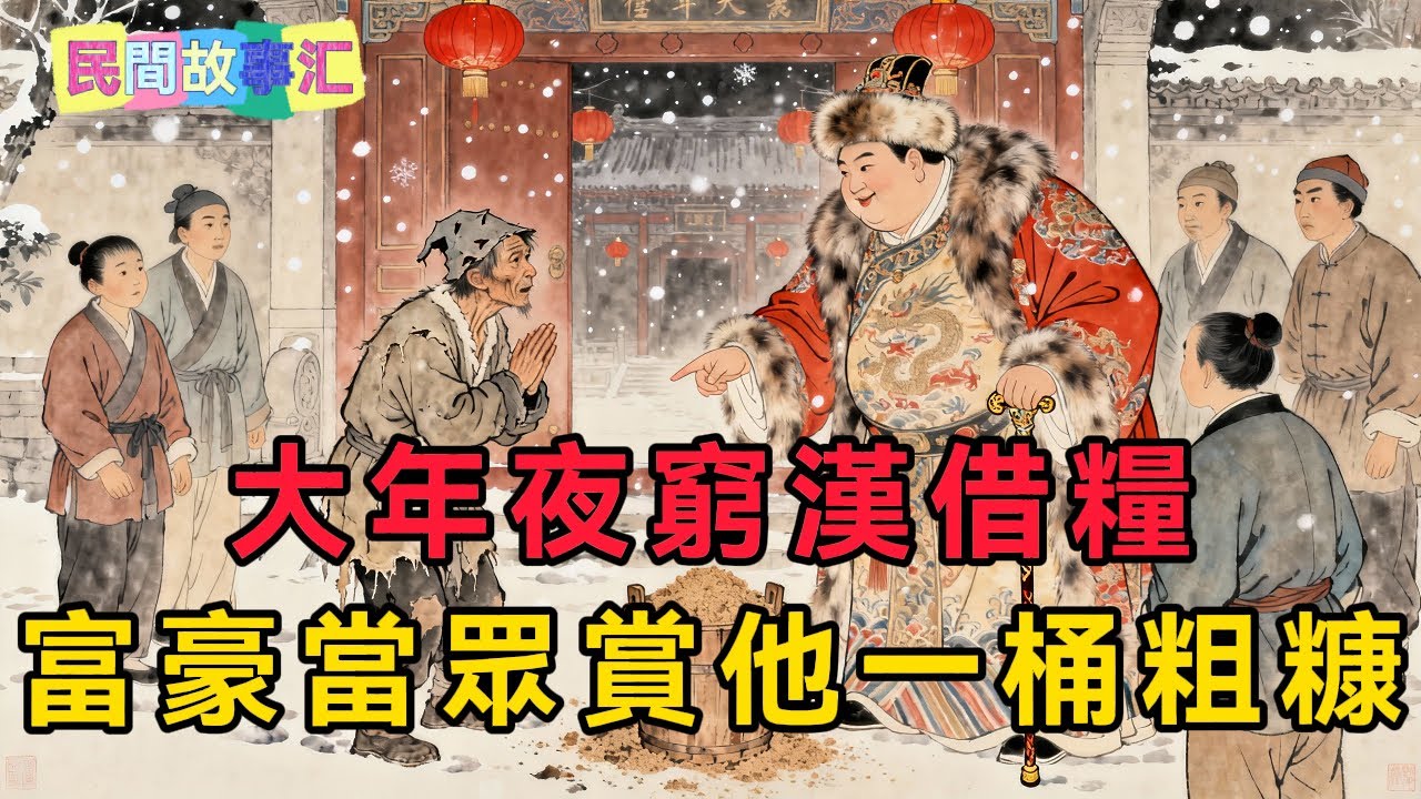 大年夜窮漢借糧，富豪當眾賞他一桶粗糠。十年後身份反轉，富翁淪為乞丐，窮漢卻以德報怨，全村人羞愧痛哭「民間故事匯」#民間故事