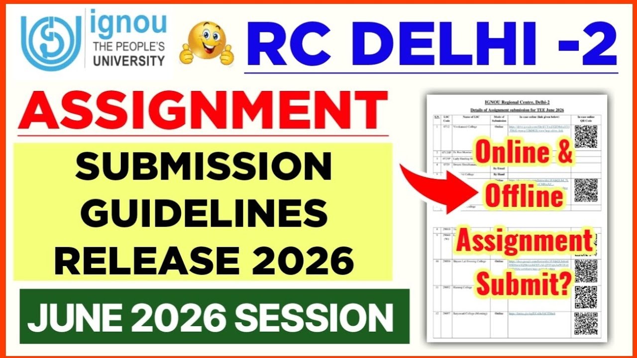 IGNOU RC Delhi 2 Assignment Submission Guidelines Release June 2026 ...