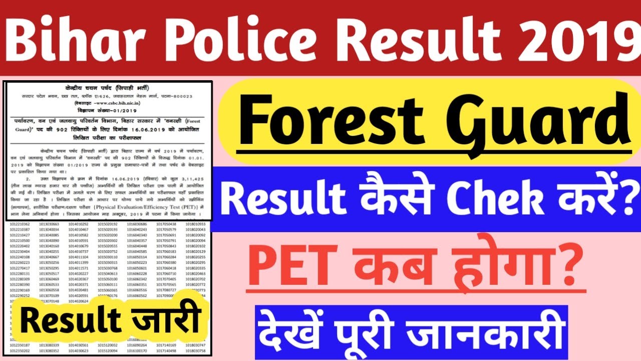 Bihar Police Forest Guard Result 2019 | Bihar Forest Gaurd Result List 2019 | PET Kab Hoga |