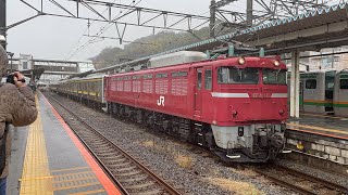 【鶴見線205系　廃車回送】郡山車両センターへ向けて国府津駅を出発する205系1100番台 T12編成・T16編成　(牽引機.EF81-141)