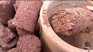 Red dirt with black stone's clay pot crushing 😍 SATISFYING SOUNDS CRUSHING ASMR