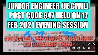 Junior Engineer (Je civil) Post Code 847 Held On 17 feb 2021 Paper Solve  Answer key!! Hpssb Hpssc