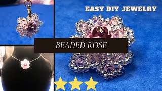 Easy DIY Jewelry: Beaded Rose / Beaded Flower / Beaded Rose Charm / Beaded Flower Pendant