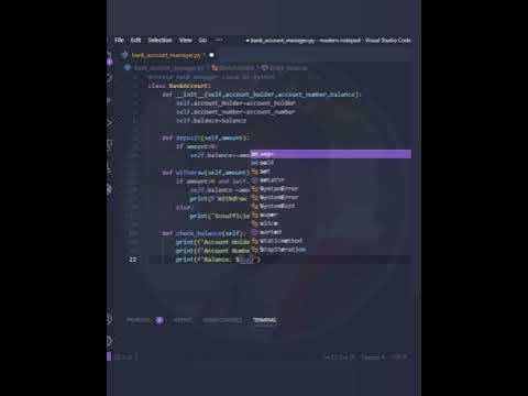 Create Bank Account Management Class in Python - YouTube