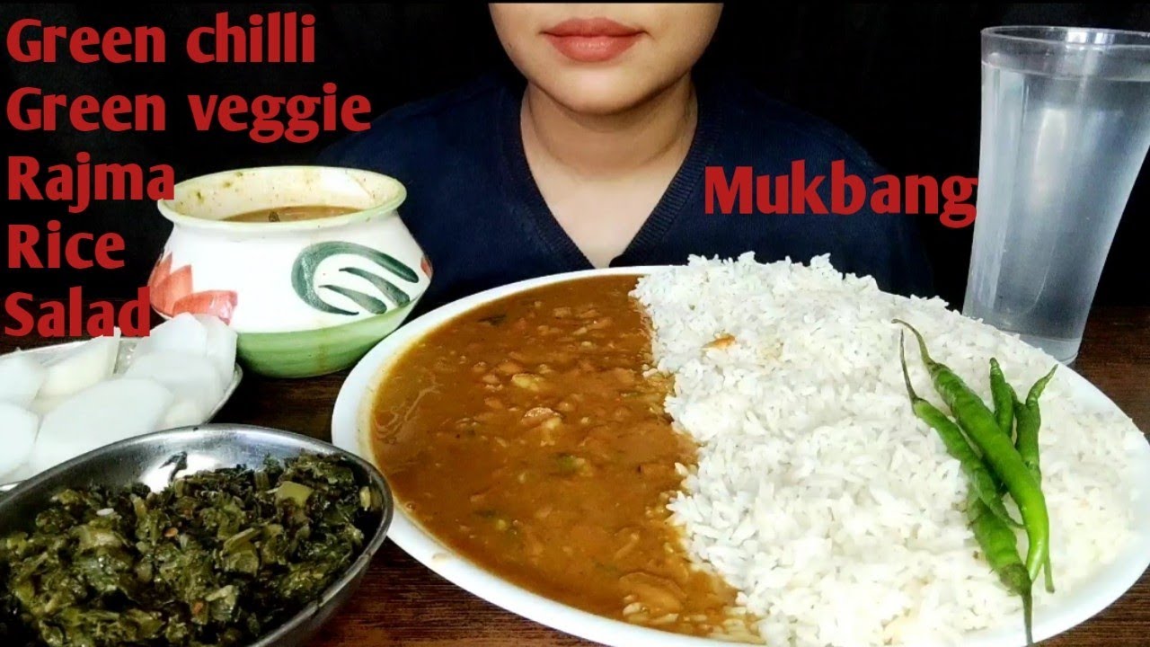 ASMR eating rajma rice and green vegetable indian food mukbang 