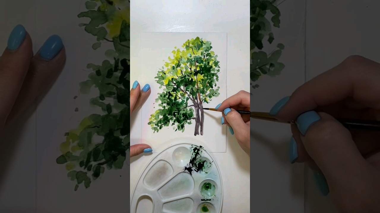 Дерево акварелью. Уроки рисования для начинающих. #учимсярисовать #дерево #акварель #учимсярисовать