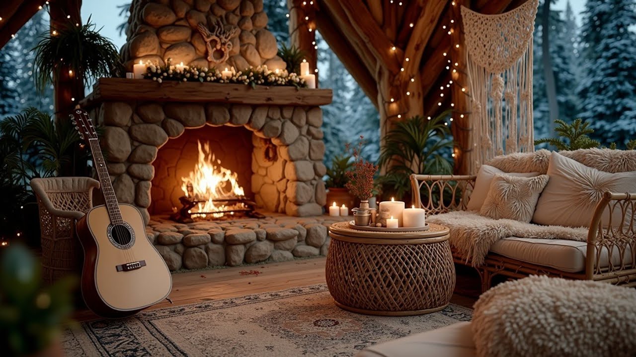 Акустическое джазовое гитарное попурри - Январская уютная музыка у камина