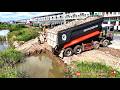 Wow!! Massive Dump Trucks Dumping Soil Into Huge Landfill with Skilled Bulldozer Pushing Soil Fast