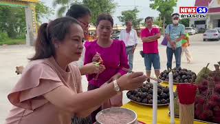 เศรษฐีสวนผลไม้จากจังหวัดตราดนำผลไม้มาถวายแก้บนหลวงพ่อใหญ่หลังให้โชคใหญ่กว่าครึ่งตันขณะรอแก้บน