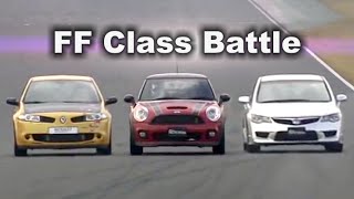 [ENG CC] FF Class Battle - Civic Type R FD2, Megane R26R, Works Mini Cooper Tsukuba 2010