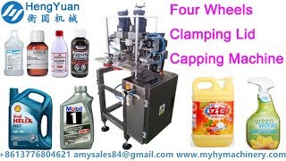 Four wheels clamping capping lid screwing capping machine