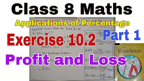 Class 8 Maths Exercise 10.2 | Profit and Loss | Applications of Percentage | Maths Ahead | CP | SP