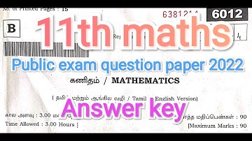 11th mathematics Public question paper 2022 Answer key