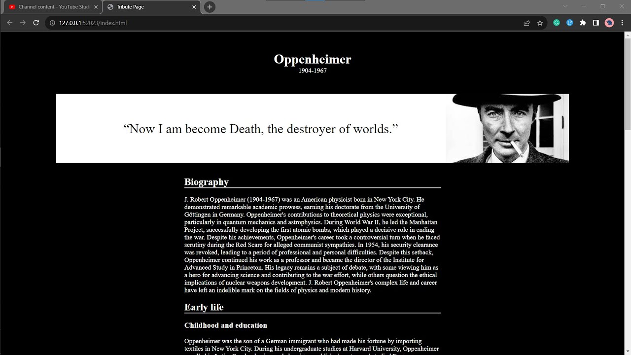 Building a Tribute Page for Oppenheimer | HTML & CSS Project for Oasis ...