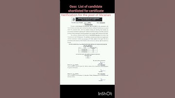 Ossc  List of candidate shortlisted for certificate Verification for the post of librarian