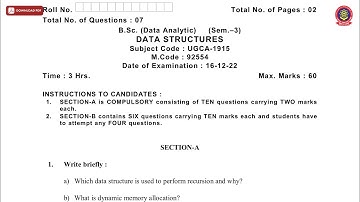BSC 3RD SEM DA DATA STRUCTURES DEC 2022 | PTU