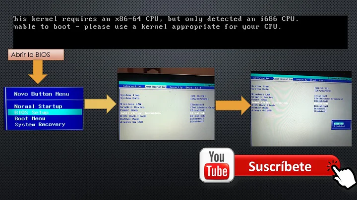 This kernel requires an x86-64 cpu but only detected an i686 CPU, but only detected an i686 CPU.