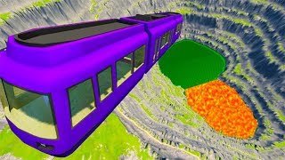 BeamNG drive - Leap Of Death Car Jumps & Falls Into Red water & Green Slime Pit