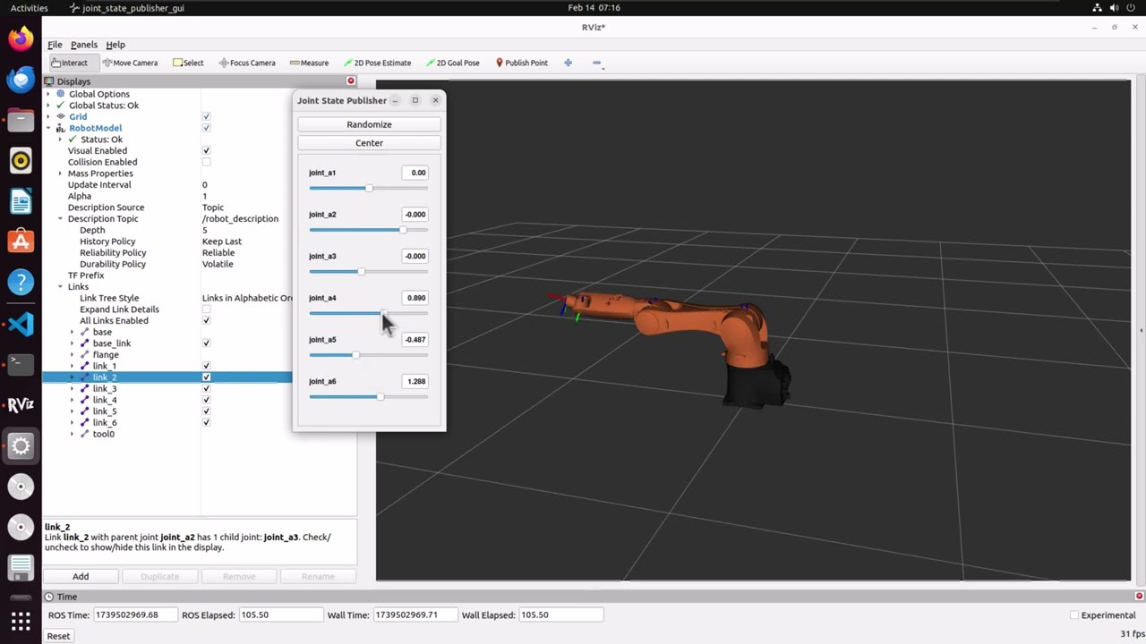 ROS2 KUKA KR5 R900 Robot Visualization (Basic URDF + RViz2 Demo)