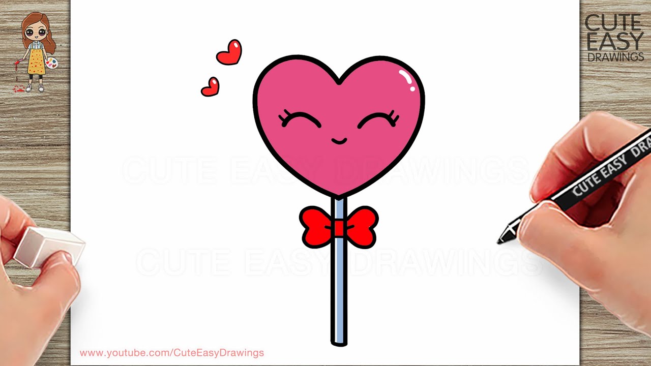 How to Draw a Cute Easy Love Heart Lollipop for Kids Step by Step ...