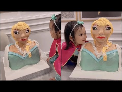 La reacción viral de una niña tras recibir una torta fallida de la película  Frozen