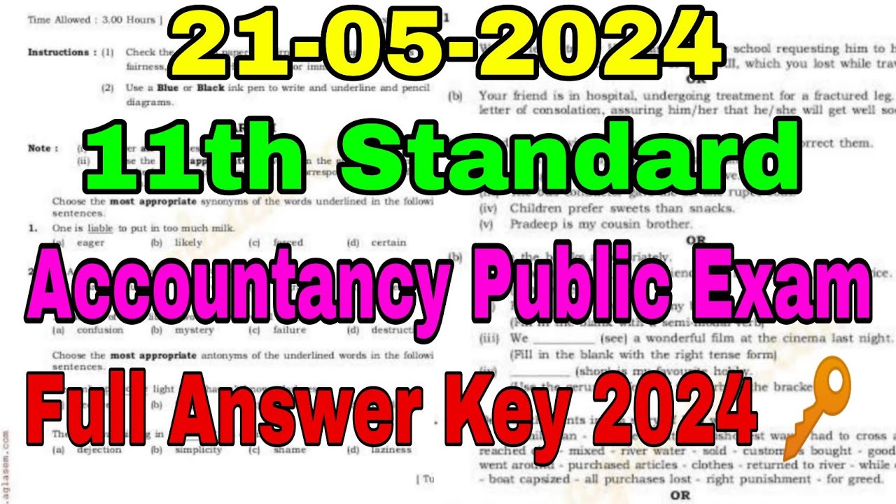 11th Accountancy Public Question Paper 2024 Answer Key 11th