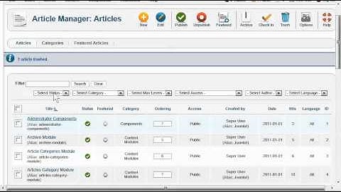 Joomla 2.5 - Article Manager: Unpublishing, Trashing and Deleting
