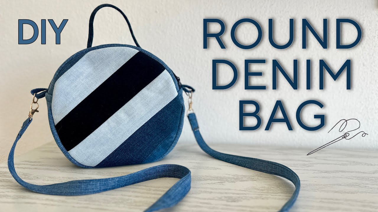 How to make DENIM ROUND BAG from old jeans DIY | Sewing denim bag ...