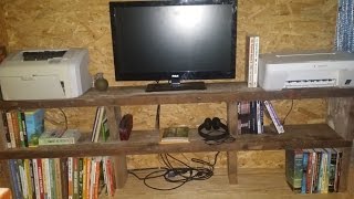 I built an entertainment center in my off grid tiny house loft using reclaimed barn wood. This will not be my office in my tiny house on 