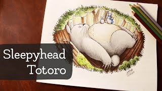 Sleepyhead Totoro | Fan art Speed drawing (sub. english)