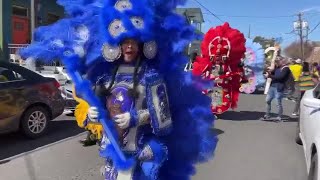 Mardi Gras Indians march through Central City on Fat Tuesday