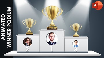 Animated Winner Podium PowerPoint Template with Trophies and Spotlight
