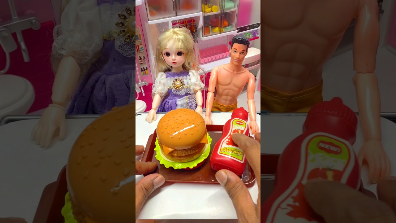 Satisfying With Unboxing Barbie Doll Eating Chicken Burger Play Set Toys, ASMR Videos 