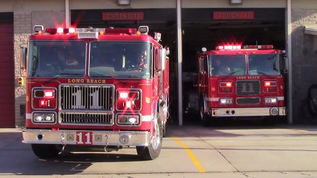 Full House Response - Long Beach Fire Dept. Engine 11 Truck 11 and Rescue 11 (Reserve) Responding