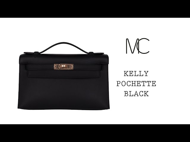 Hermes Kelly Pochette Bag Black Rose Gold Hardware Clutch • MIGHTYCHIC • 