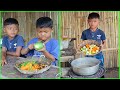 2 Brother cooking soup from Rural life village , Little chef Heng