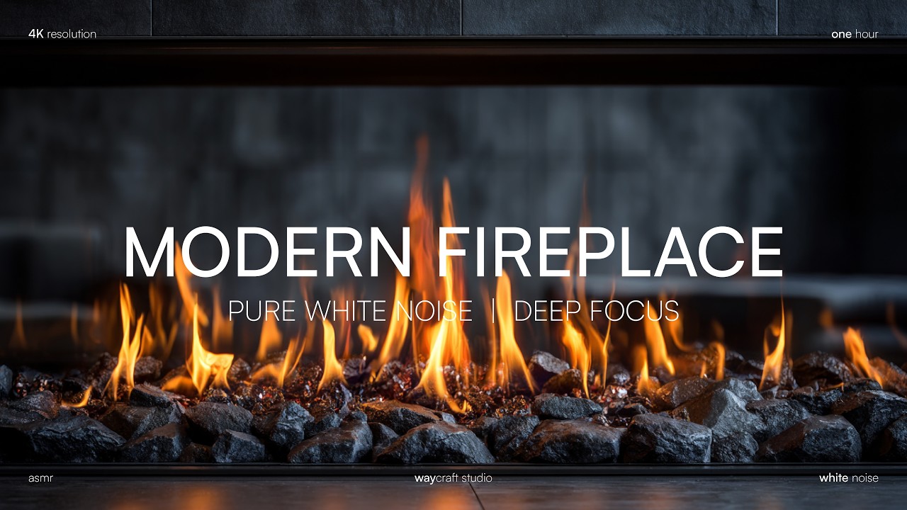 Modern Fireplace with Vibrant Flickering Flames | 1 Hour Relaxing Ambience | 4K ASMR | Natural Sound