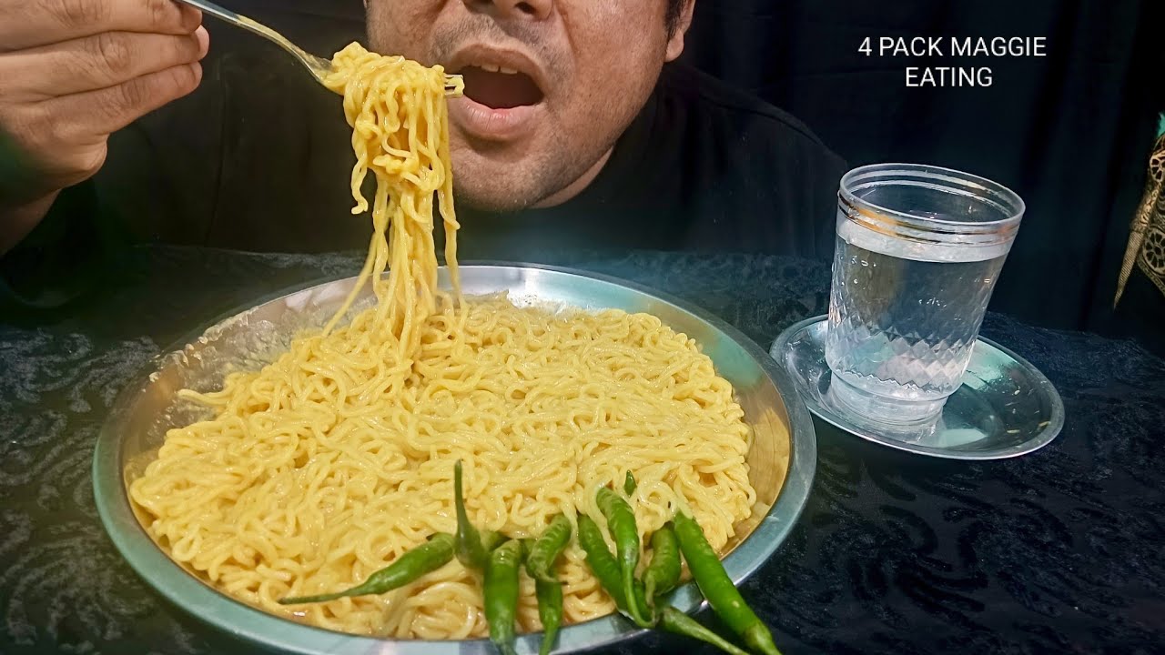Mukbang !! Eating 4 Pack Maggie With Green Chilies| Maggie eating challenge 