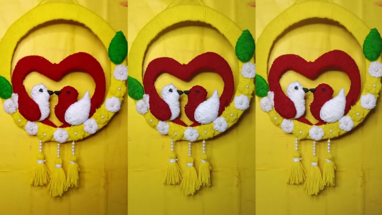 Cute woolen Birds Wall Hanging" DIY Easy Woolen Flower wall Hanging