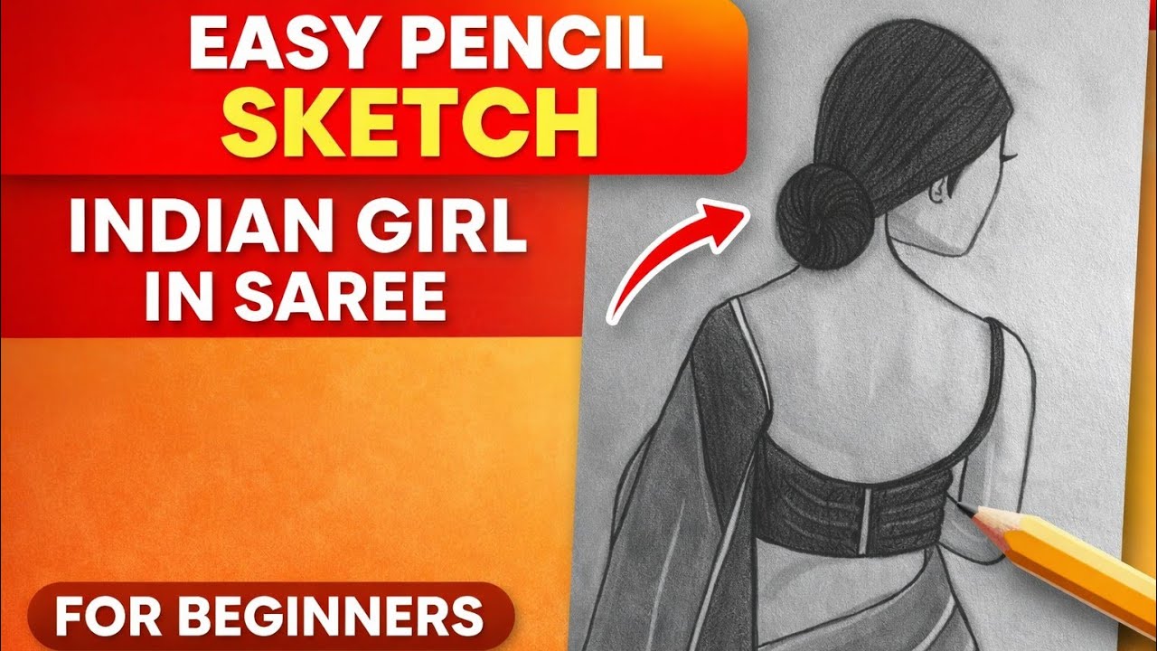 Easy Pencil Sketch of Indian Girl | Saree Drawing for Beginners Step by Step