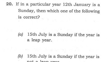 CSAT 2020 Solved Paper | If in a particular year 12th January is a Sunday, then which one of the….