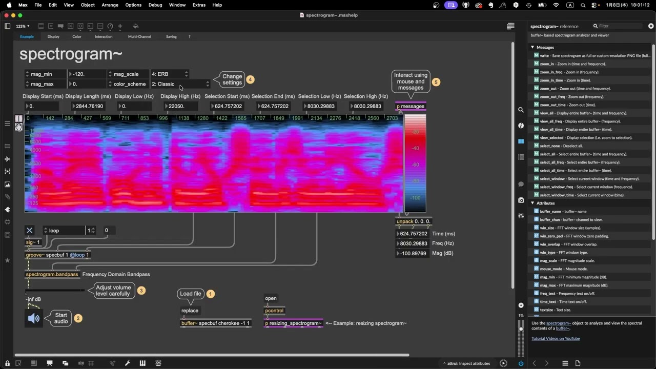 [Max/MSP]波形をスペクトログラム表示して特定の音域だけ再生するspectrogram~