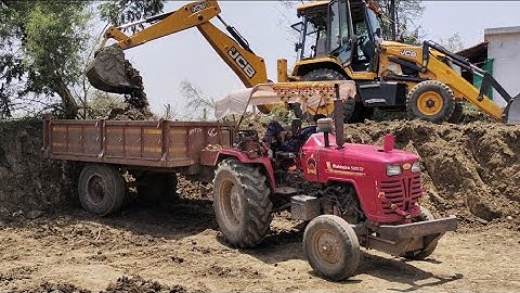 New Jcb 3DX Backhoe Loading Mud In Mahindra 585 Di And Powertrac 439 Ds | Jcb and Tractor Video