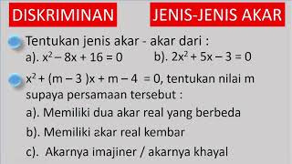 jenis jenis akar persamaan kuadrat (diskriminan)