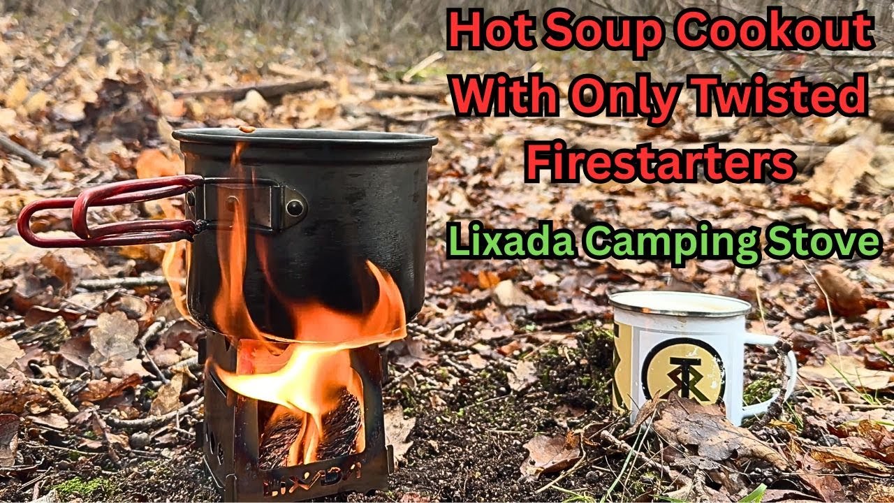 Приготовление горячего супа на открытом воздухе с использованием только хитрых разжигателей огня ...