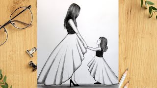 Mother's Day Drawing with Pencil sketch for beginners || Anneler günü çizim || رسم عيد الأم