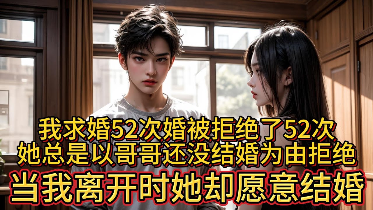 我求婚52次婚被拒绝了52次，她总是以哥哥还没结婚为由拒绝，当我离开时她却愿意结婚。