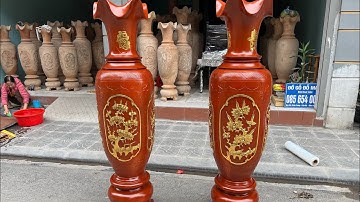 Cặp lục bình 1m7 đục tứ quý dát vàng gỗ xà cừ đỏ .