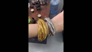 Triple Layer Wrap Around Snake 18k Gold Stainless Steel Stretchable Bracelet for Women
